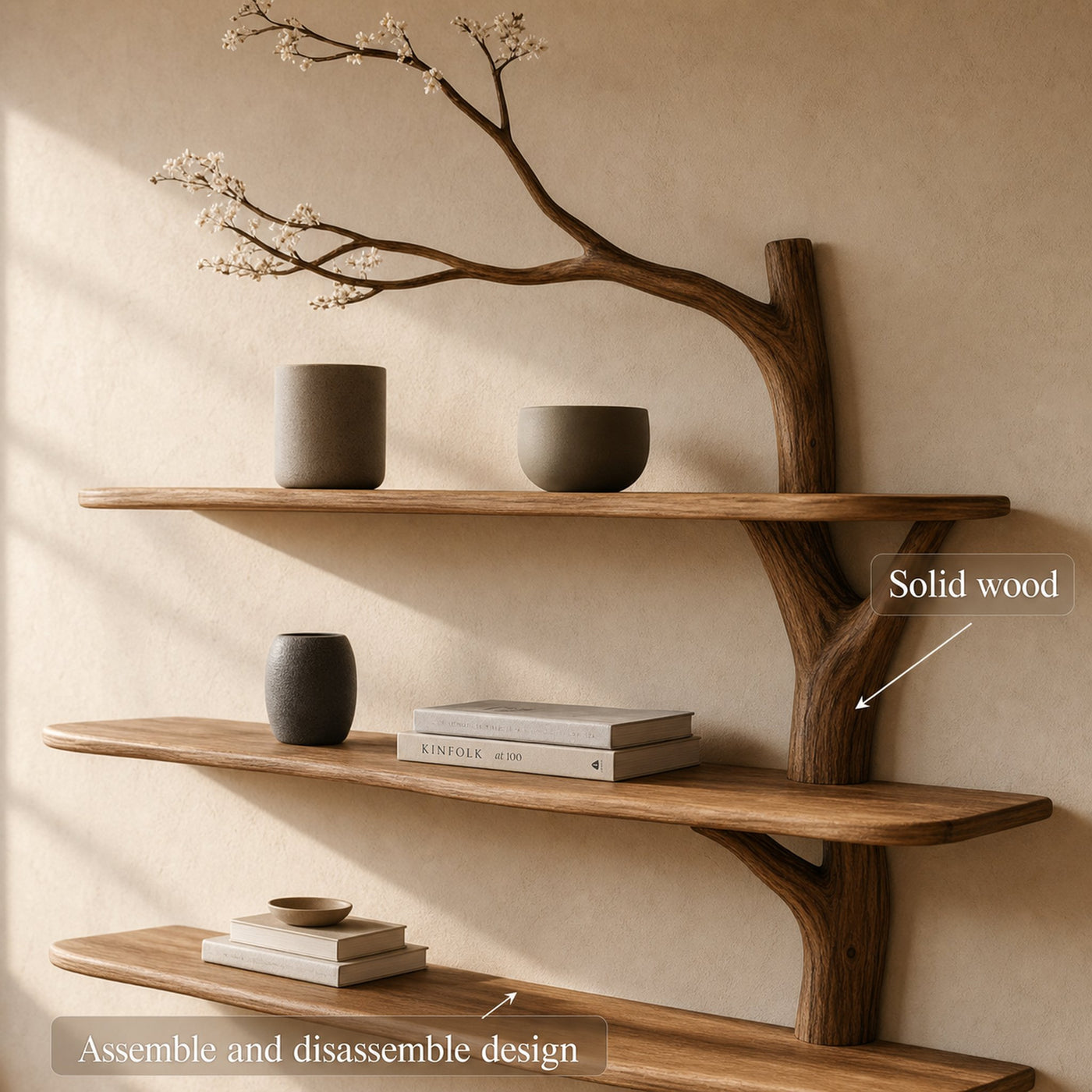 Rustic Tree Branch Wall Shelf Living Room Sculptural Floating Wood Shelves Decor - product view 3