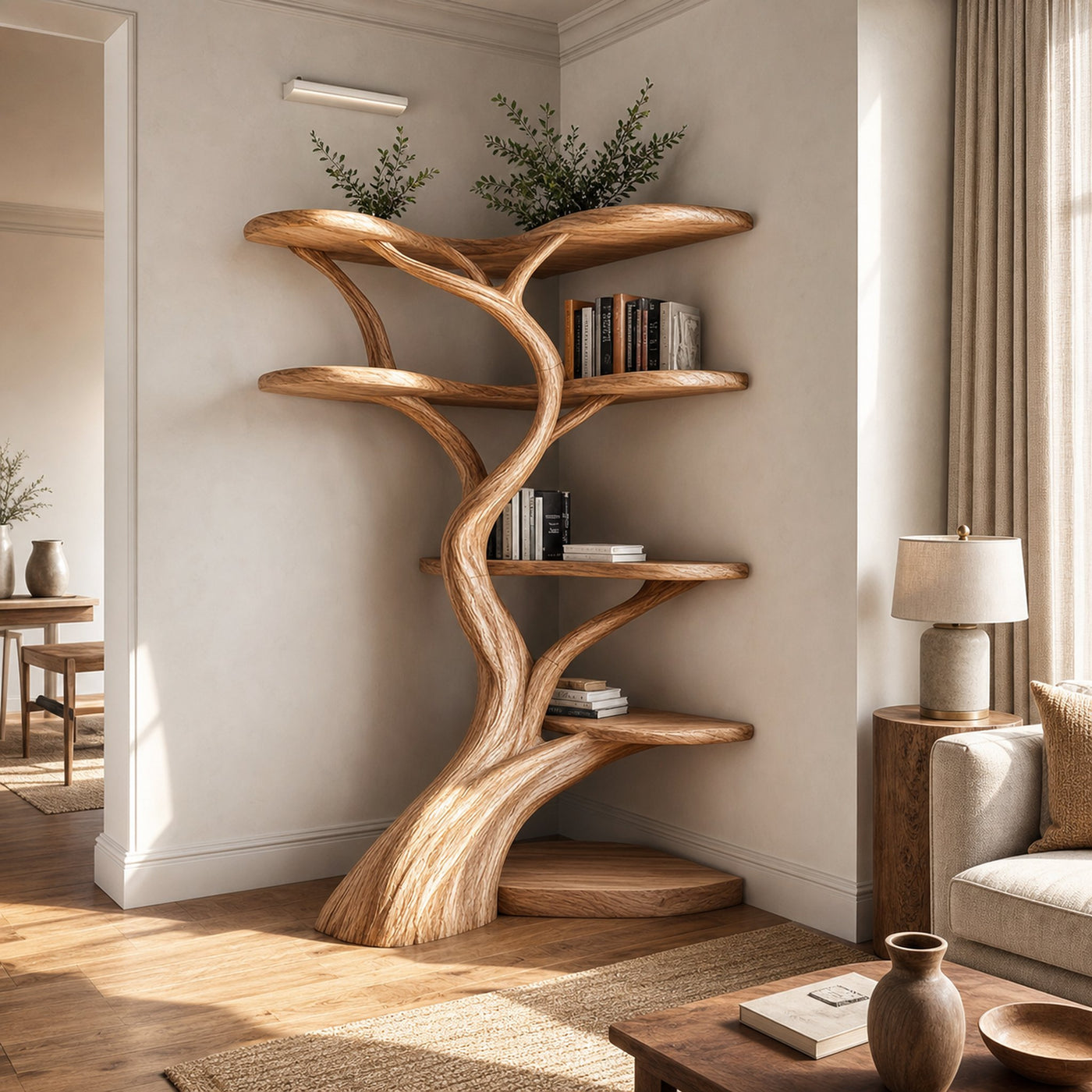 Rustic Tree Corner Shelf Living Room Or Bedroom