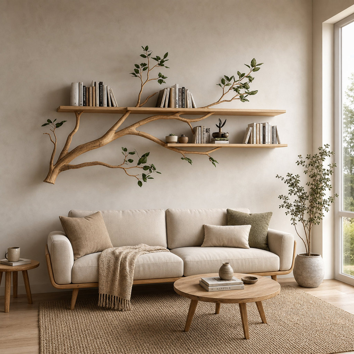 Rustic Tree Display Shelf Cozy Living Dining Room