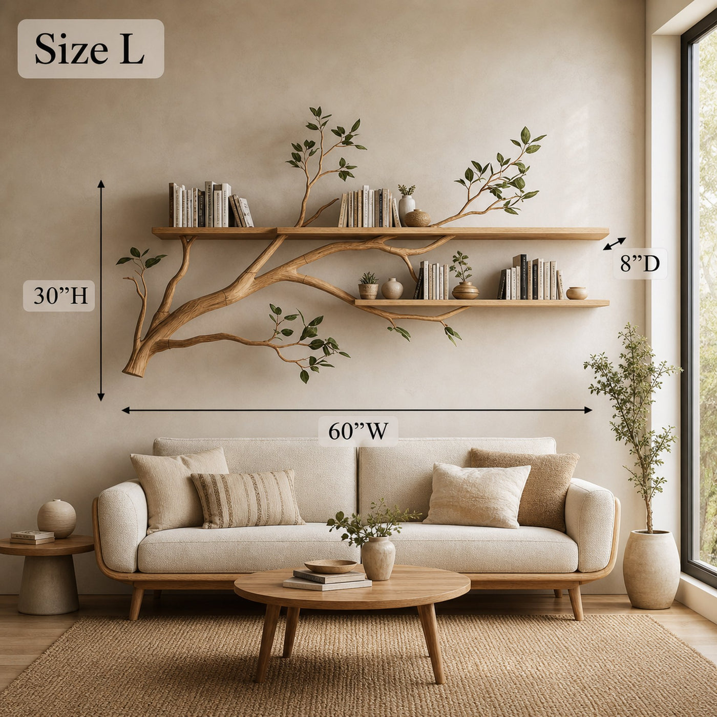 Rustic Tree Display Shelf Cozy Living Dining Room - product view 6