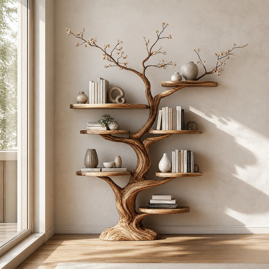 Rustic Tree Display Shelf Living Room Bedroom Artistic Unit