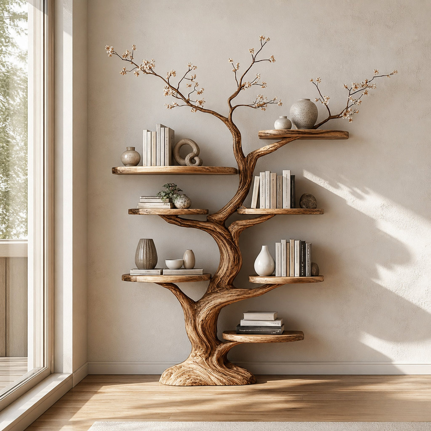 Rustic Tree Display Shelf Living Room Bedroom Artistic Unit
