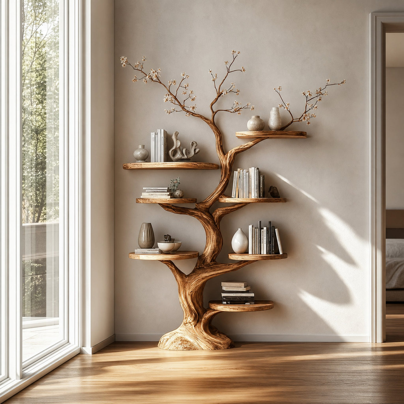 Rustic Tree Display Shelf Living Room Bedroom Artistic Unit - product view 2