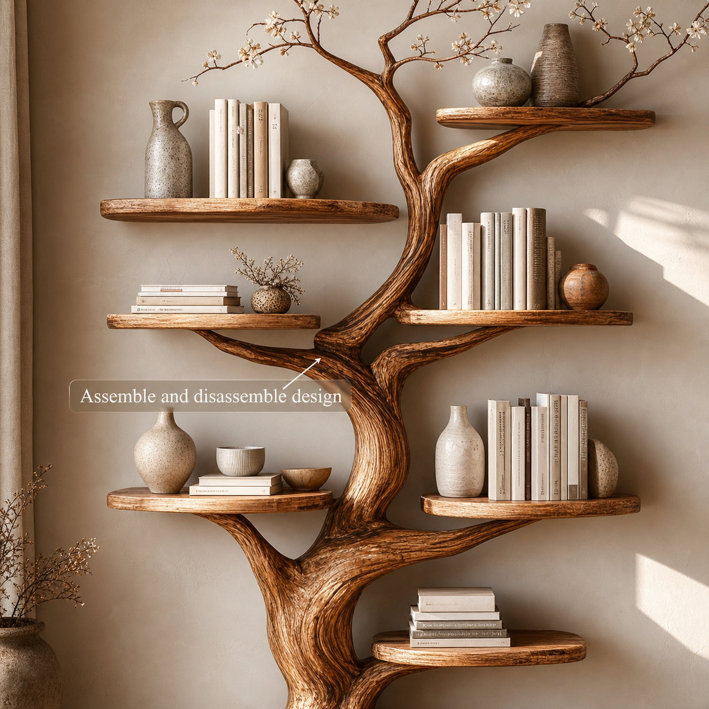 Rustic Tree Display Shelf Living Room Bedroom Artistic Unit - product view 3