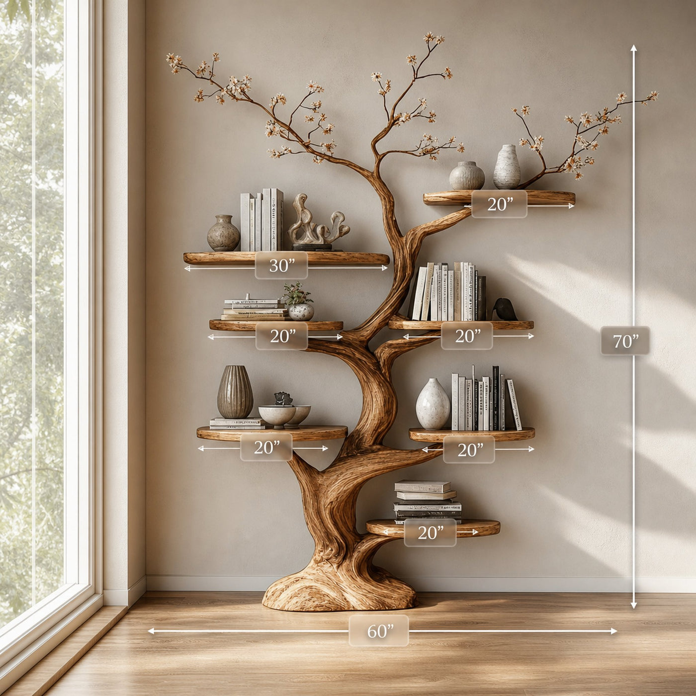 Rustic Tree Display Shelf Living Room Bedroom Artistic Unit - product view 5