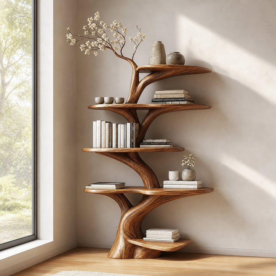 Rustic Tree Display Shelf Living Room Cozy Storage