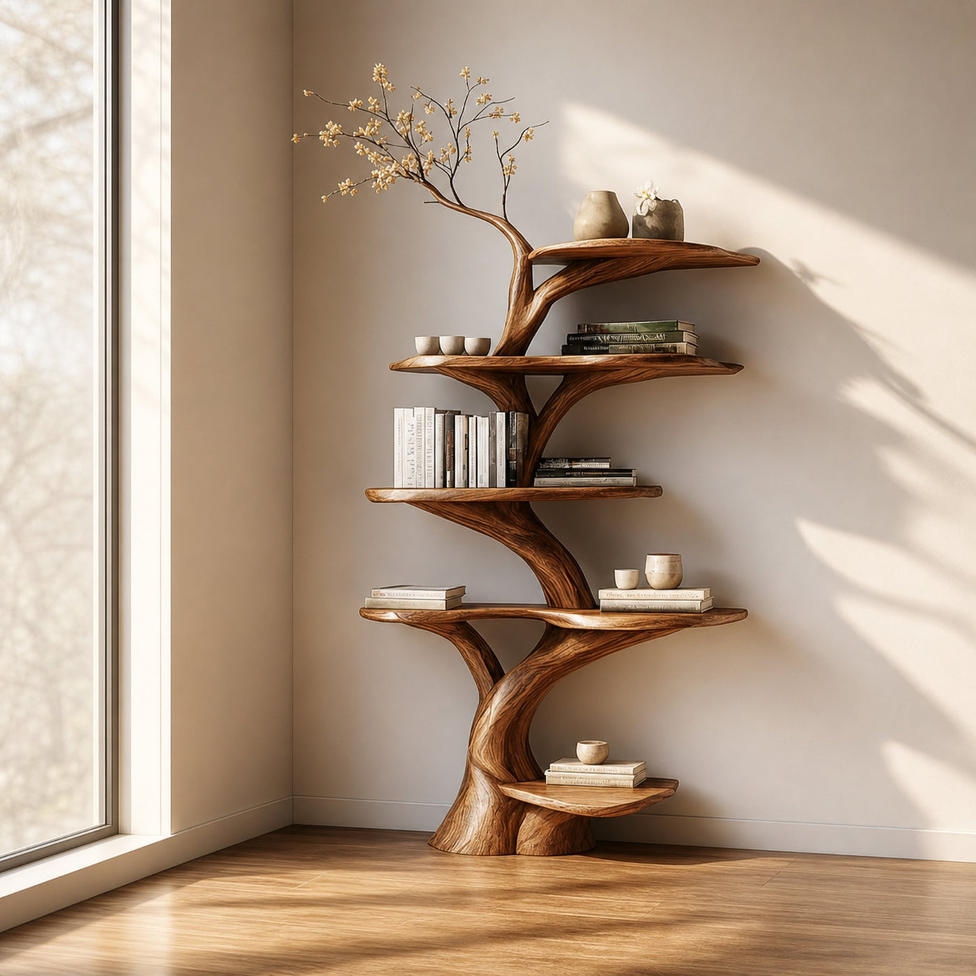 Rustic Tree Display Shelf Living Room Cozy Storage - product view 2