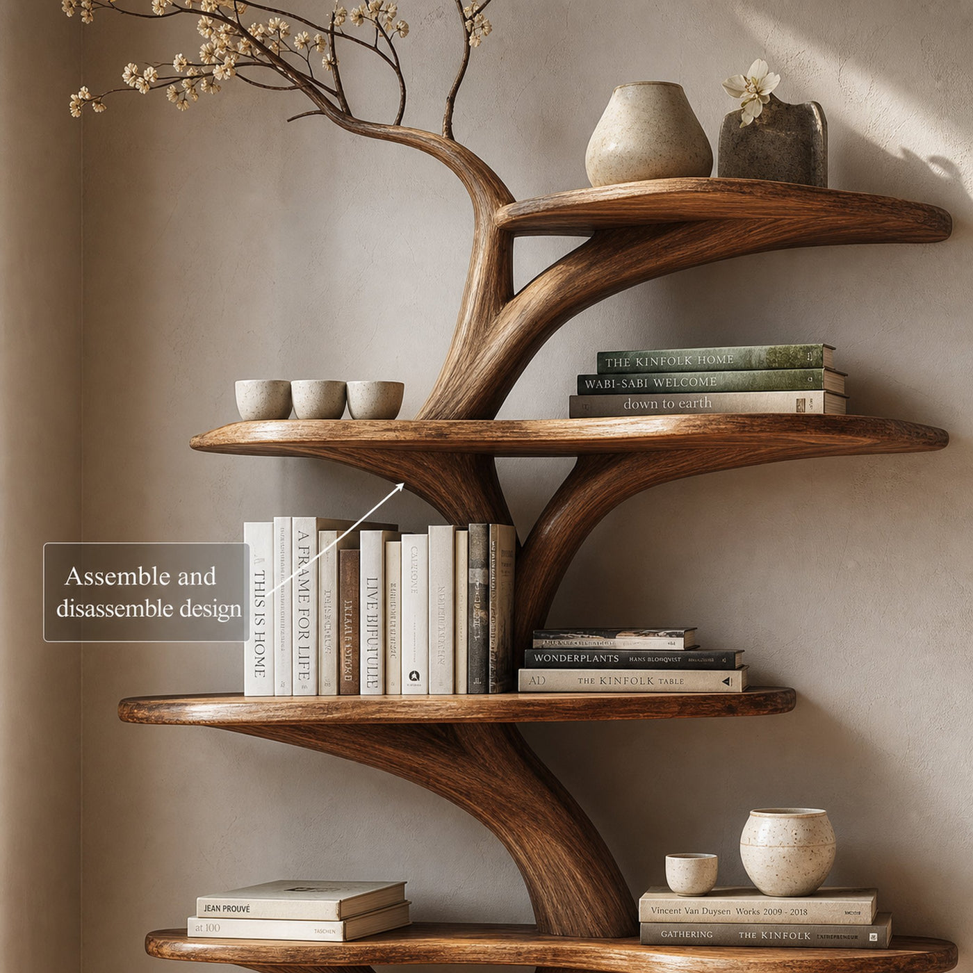Rustic Tree Display Shelf Living Room Cozy Storage - product view 3