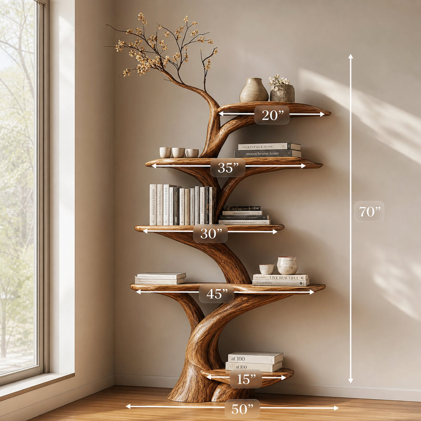 Rustic Tree Display Shelf Living Room Cozy Storage - product view 5