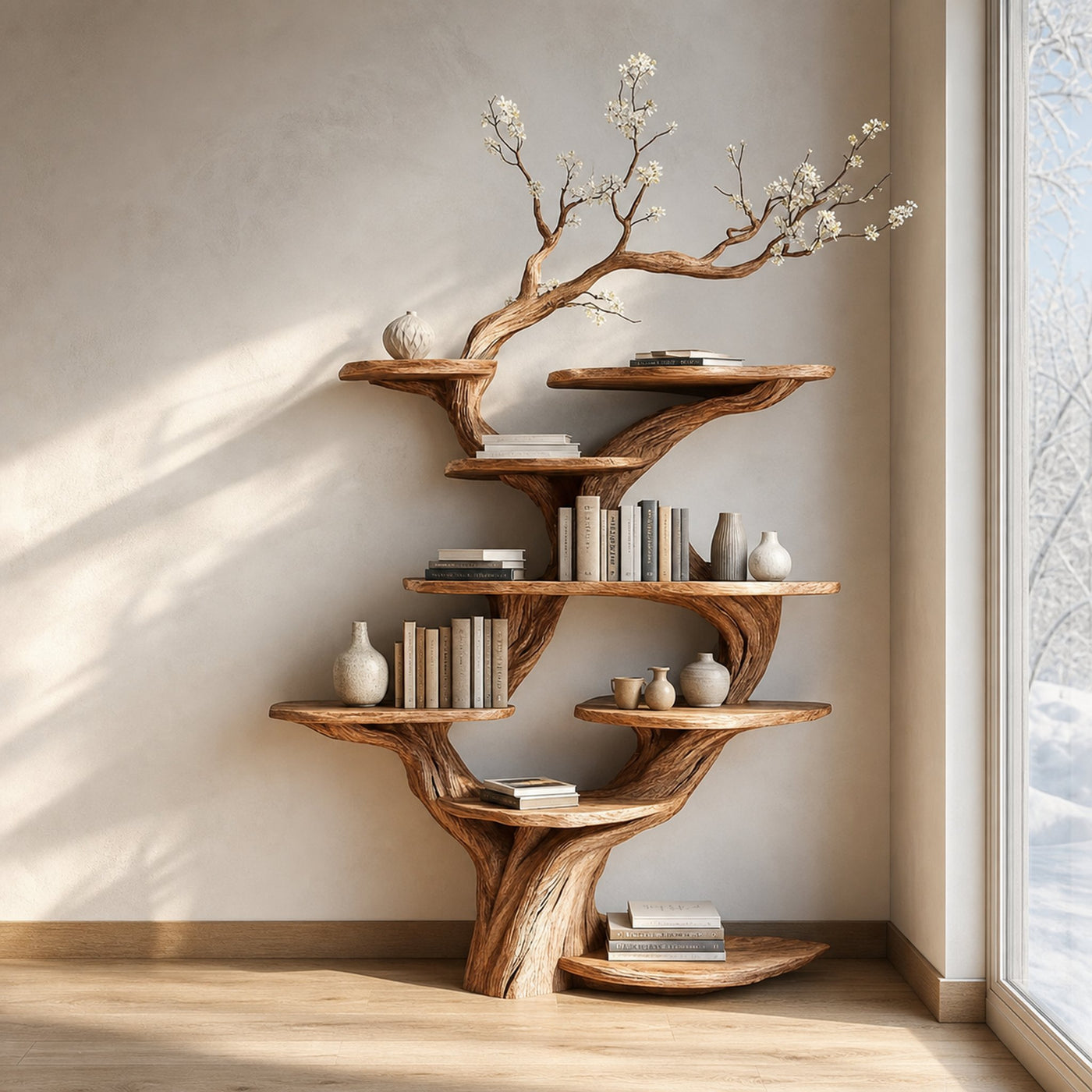 Rustic Tree Display Shelf Living Room Or Bedroom Cozy Storage