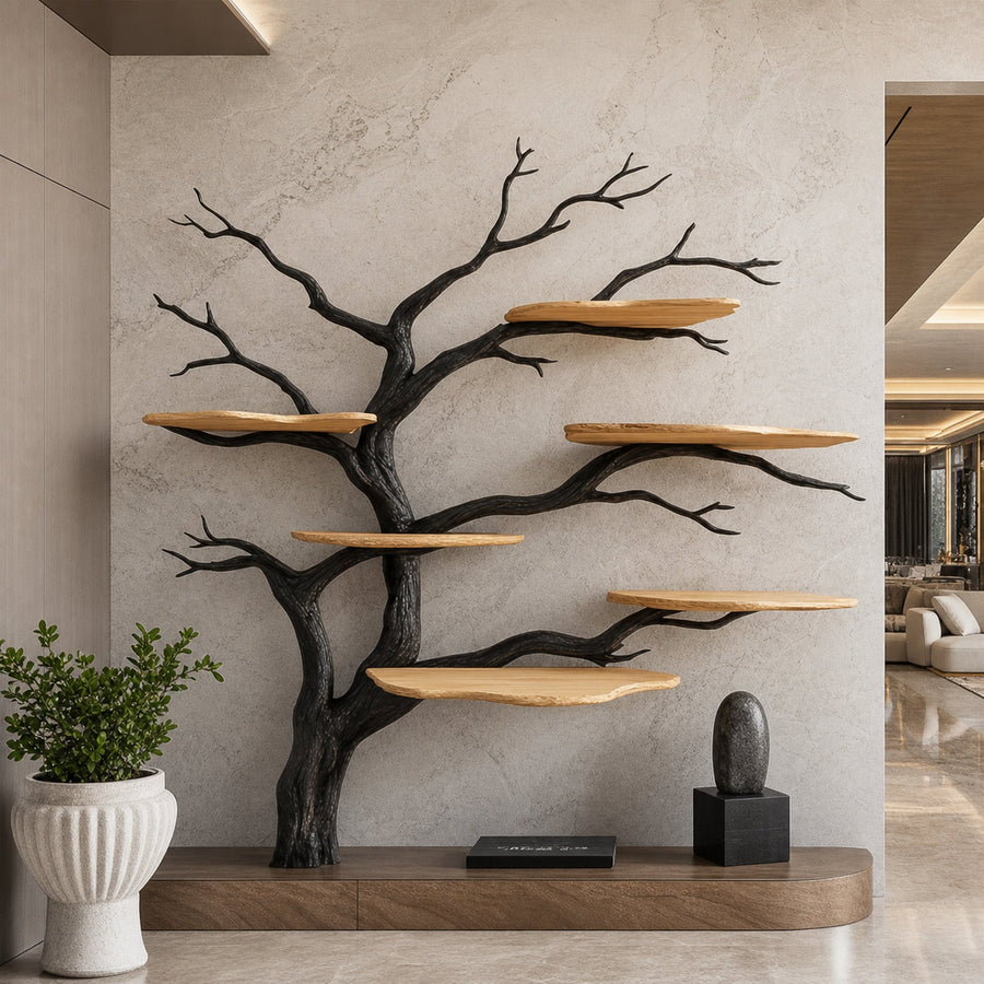 Rustic Tree Display Shelf Modern Living Room