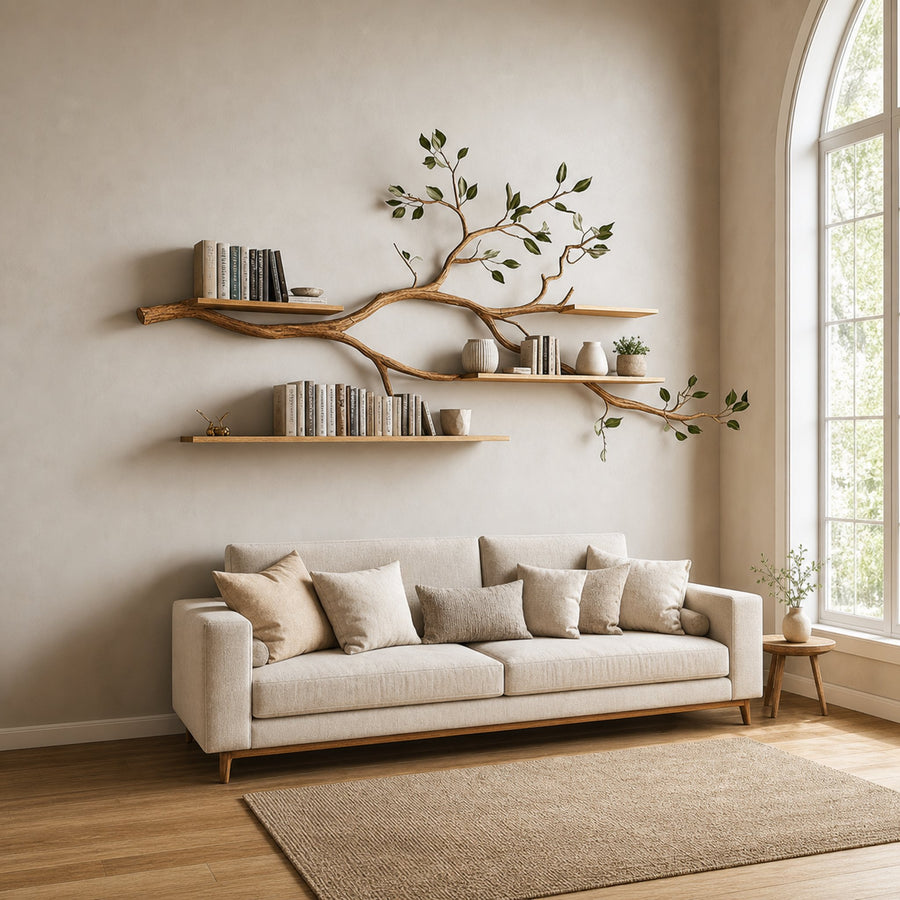 Rustic Tree Floating Wall Shelf Living Room
