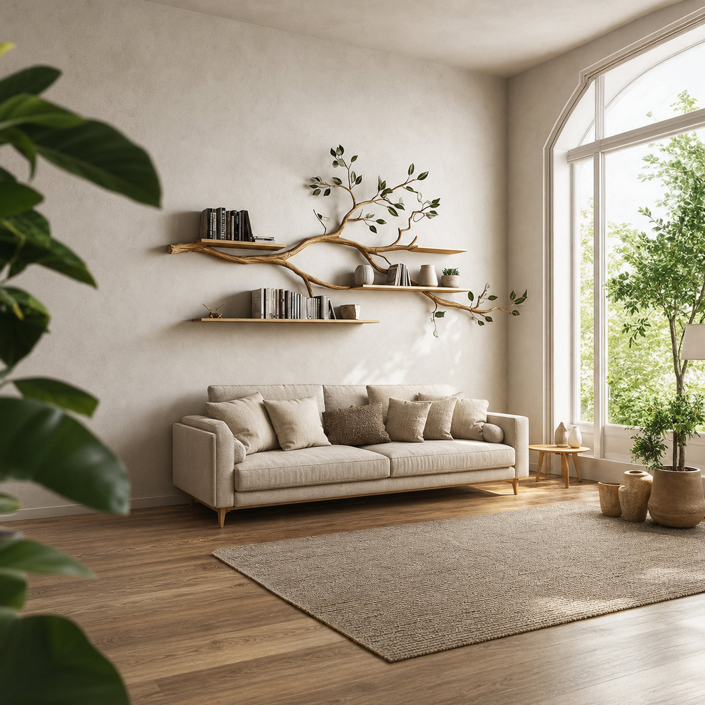 Rustic Tree Floating Wall Shelf Living Room - product view 2