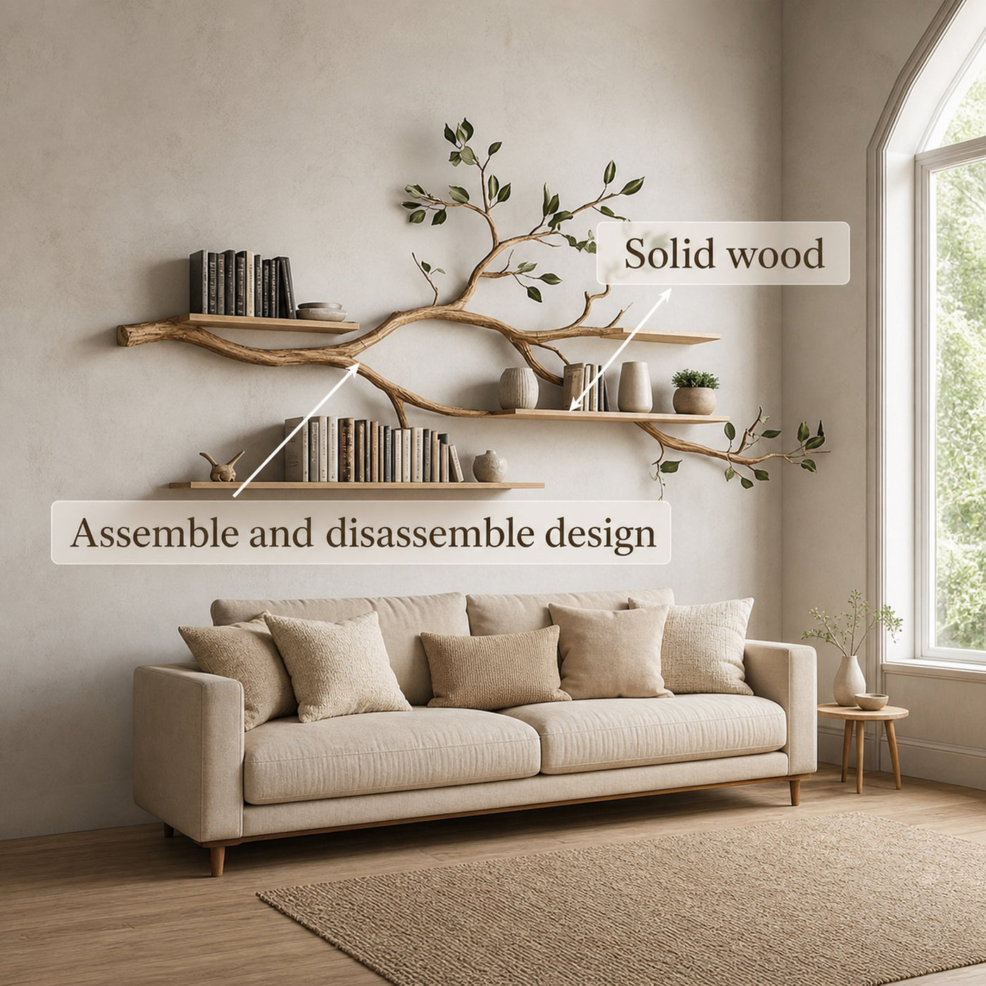 Rustic Tree Floating Wall Shelf Living Room - product view 3