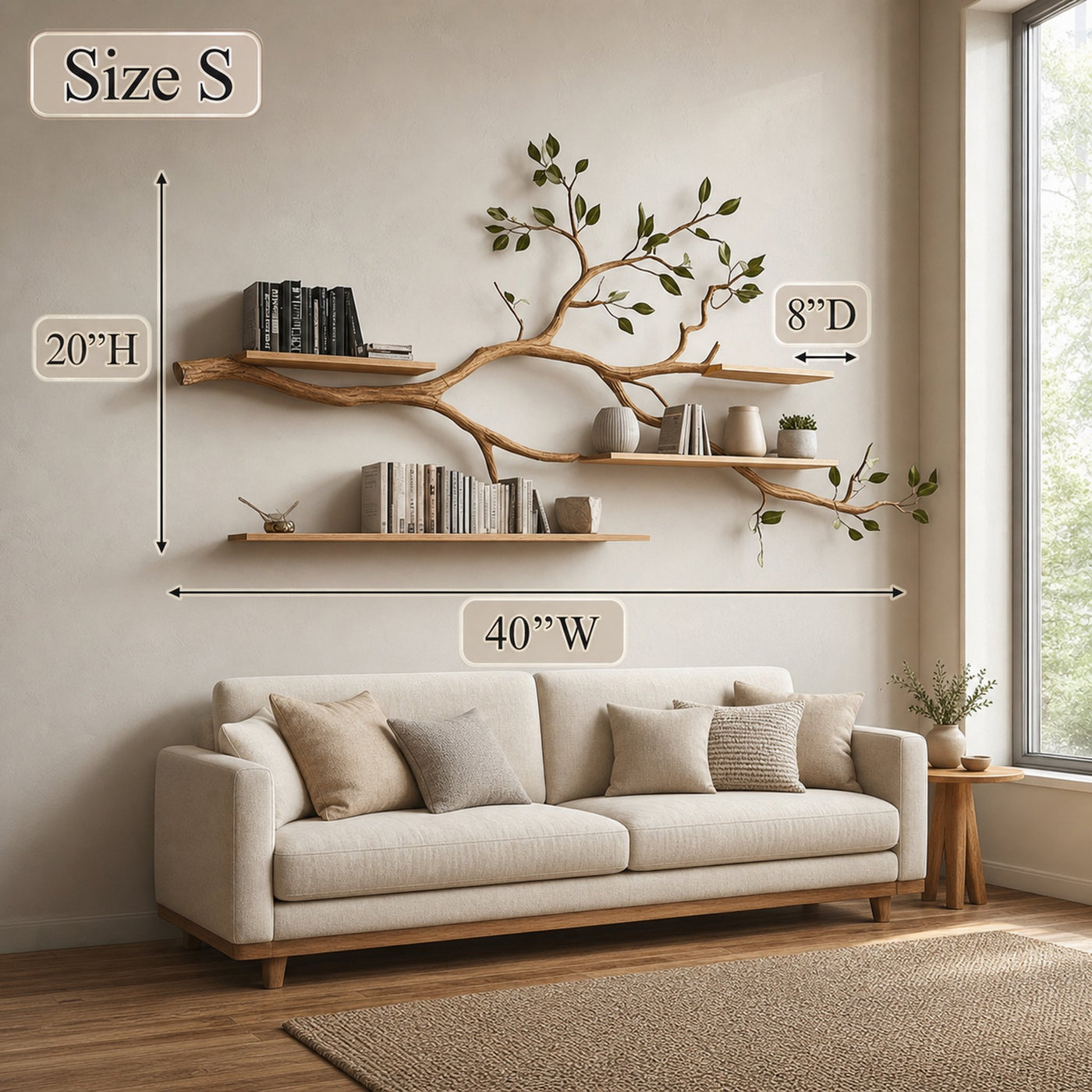 Rustic Tree Floating Wall Shelf Living Room - product view 4