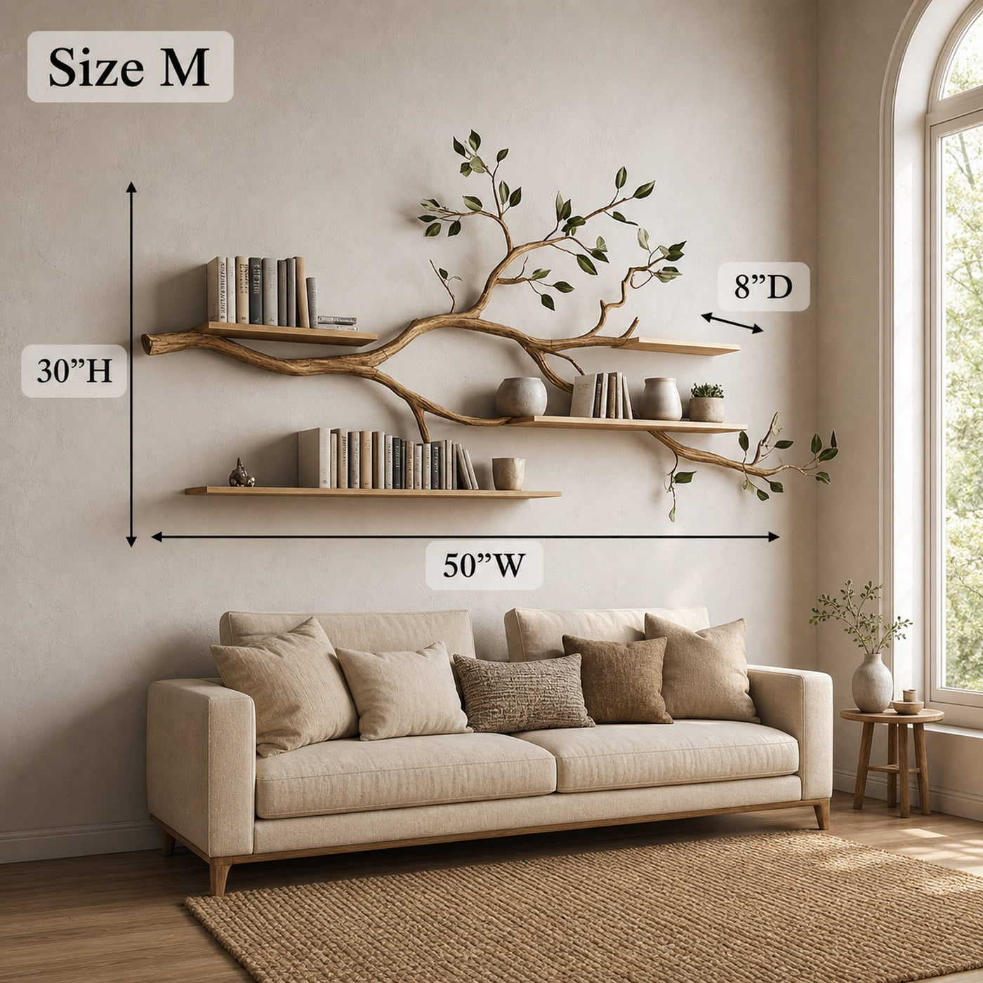 Rustic Tree Floating Wall Shelf Living Room - product view 5