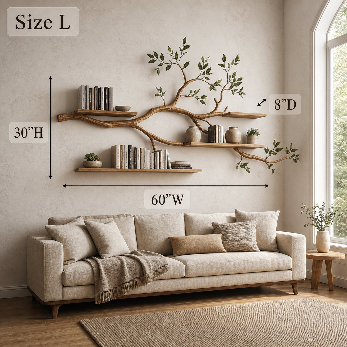 Rustic Tree Floating Wall Shelf Living Room - product view 6