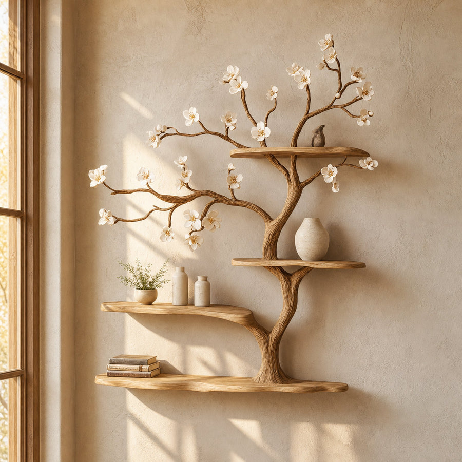 Rustic Tree Flower Shelf Artistic Bedroom Or Living Room
