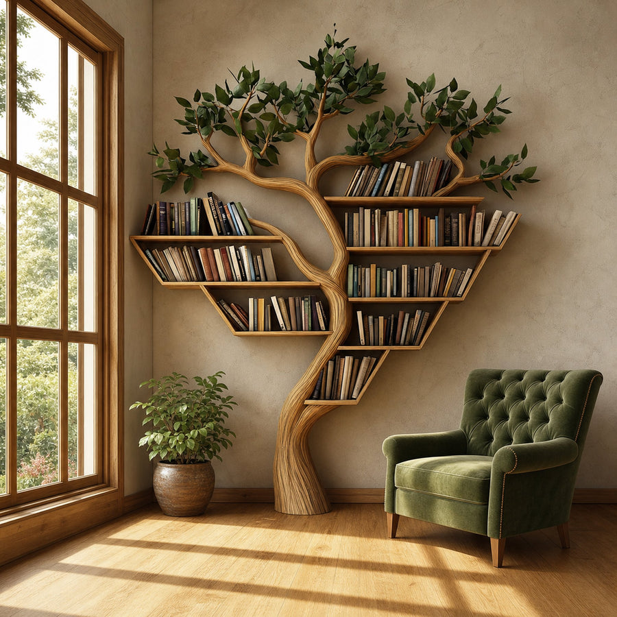 Rustic Tree Inspired Bookshelf Living Room Artistic