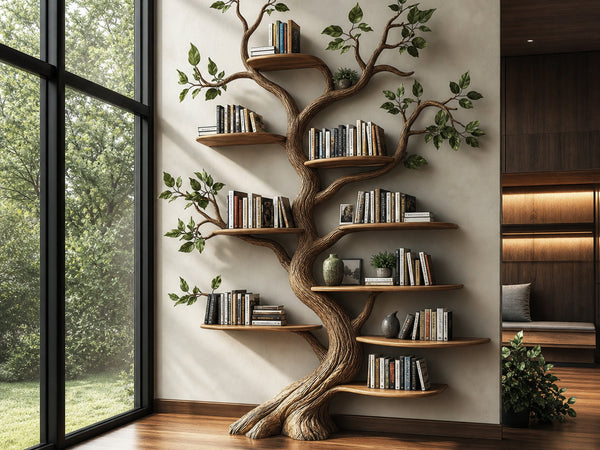 Rustic Tree Inspired Bookshelf Living Room Library Reading Corner