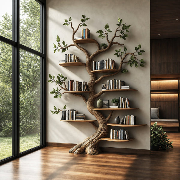 Rustic Tree Inspired Bookshelf Living Room Library Reading Corner