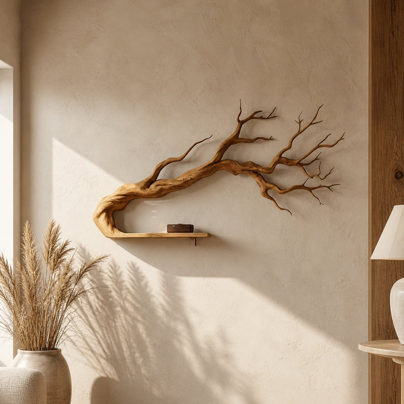 Rustic Tree Inspired Floating Shelf For Bedroom And Lounge Space