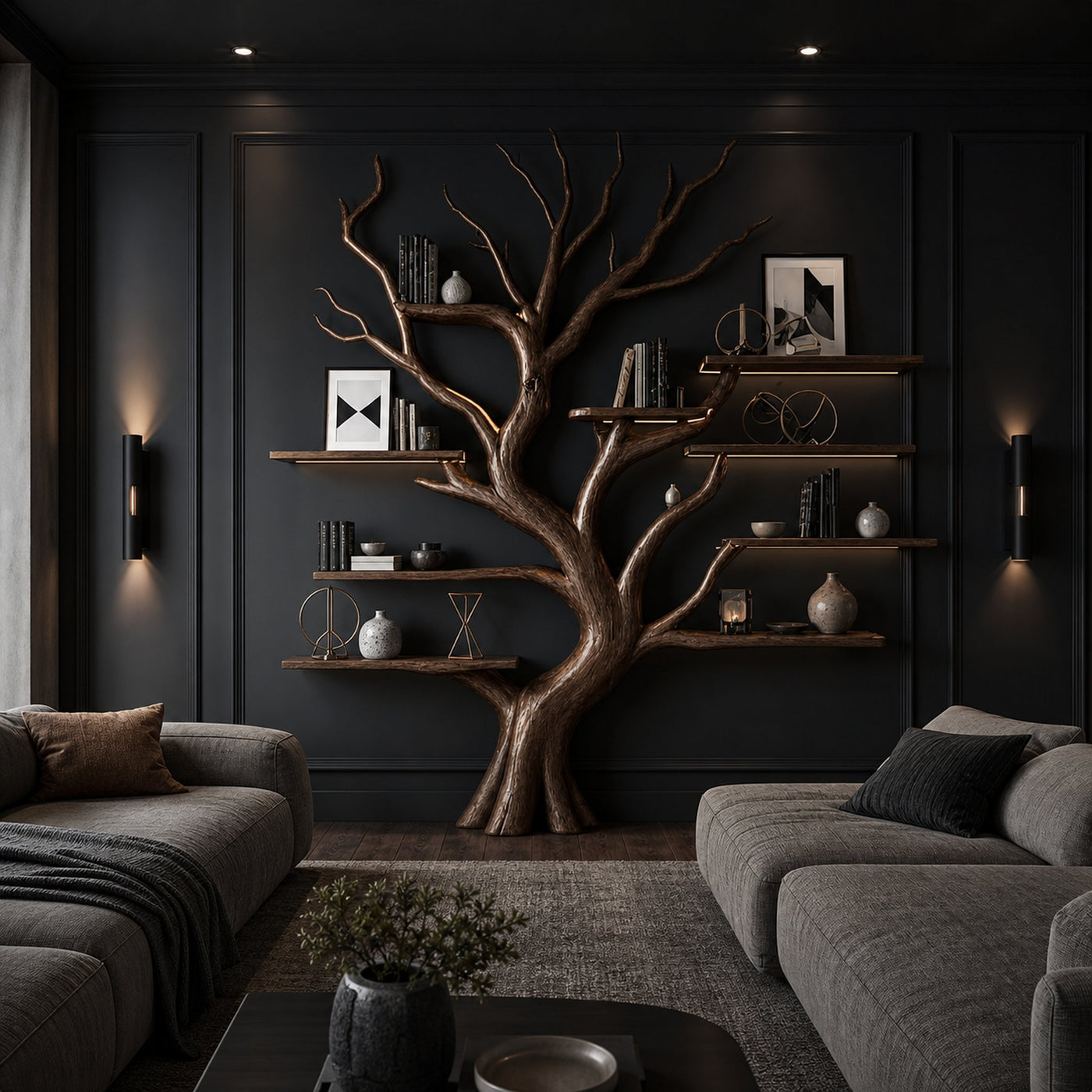 Rustic Tree Inspired Shelf Living Room Reading Nook Decor - product view 2