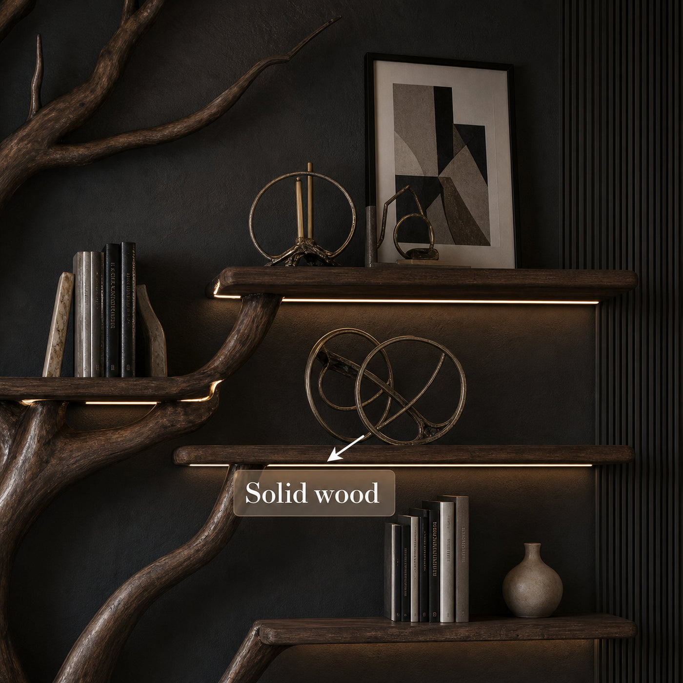 Rustic Tree Inspired Shelf Living Room Reading Nook Decor - product view 4