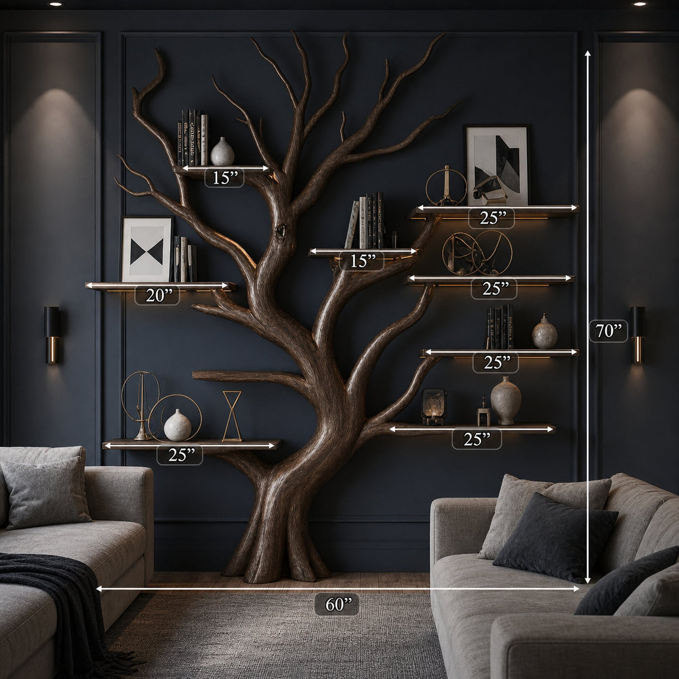 Rustic Tree Inspired Shelf Living Room Reading Nook Decor - product view 5