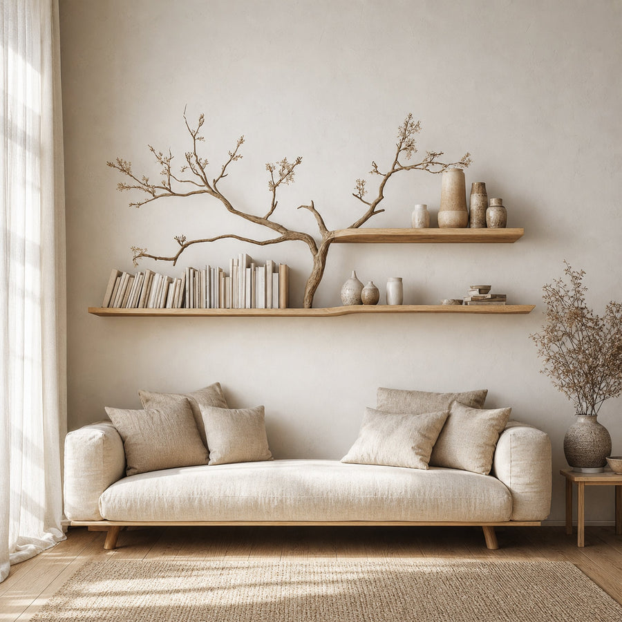 Rustic Tree Inspired Shelf Natural Boho Living Room