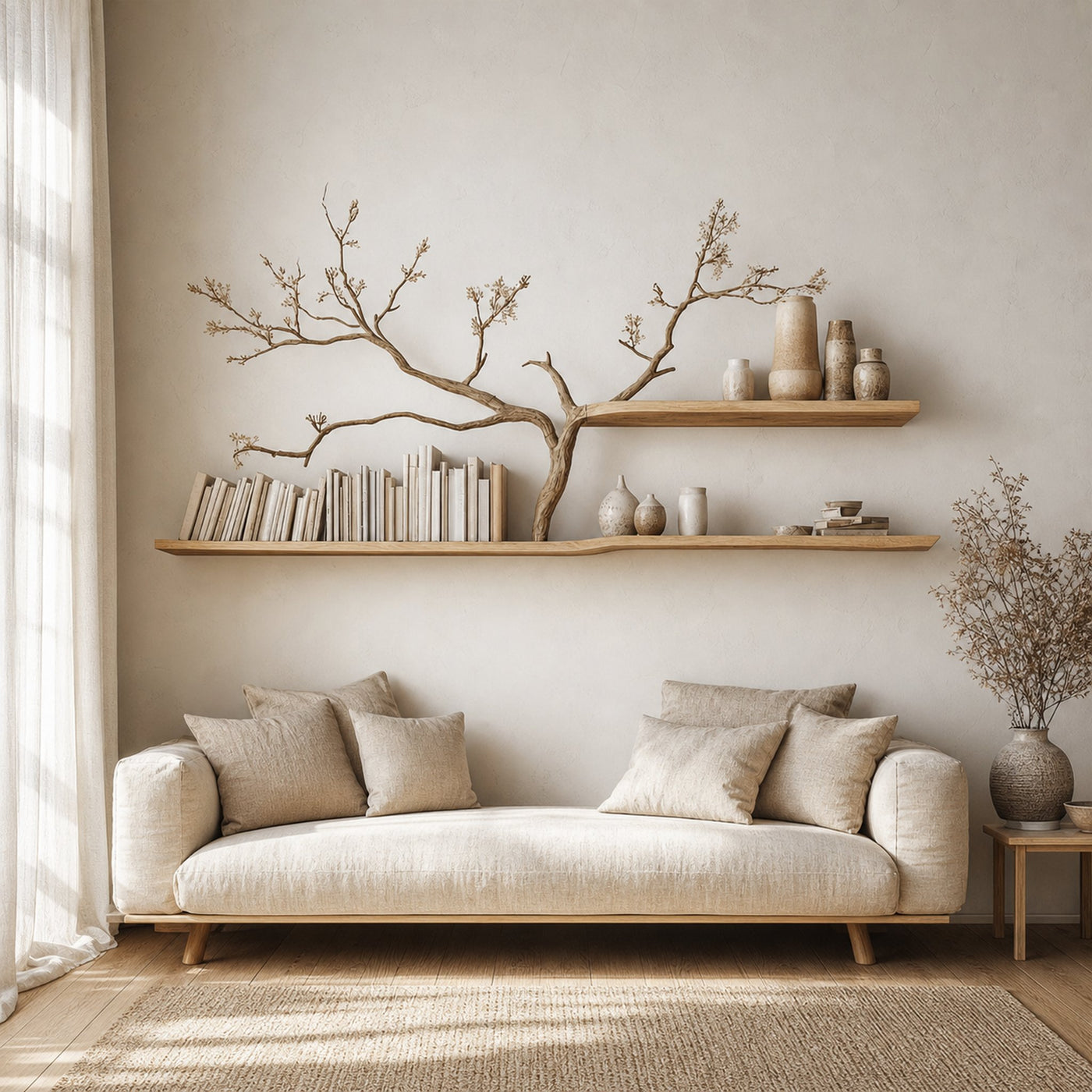 Rustic Tree Inspired Shelf Natural Boho Living Room