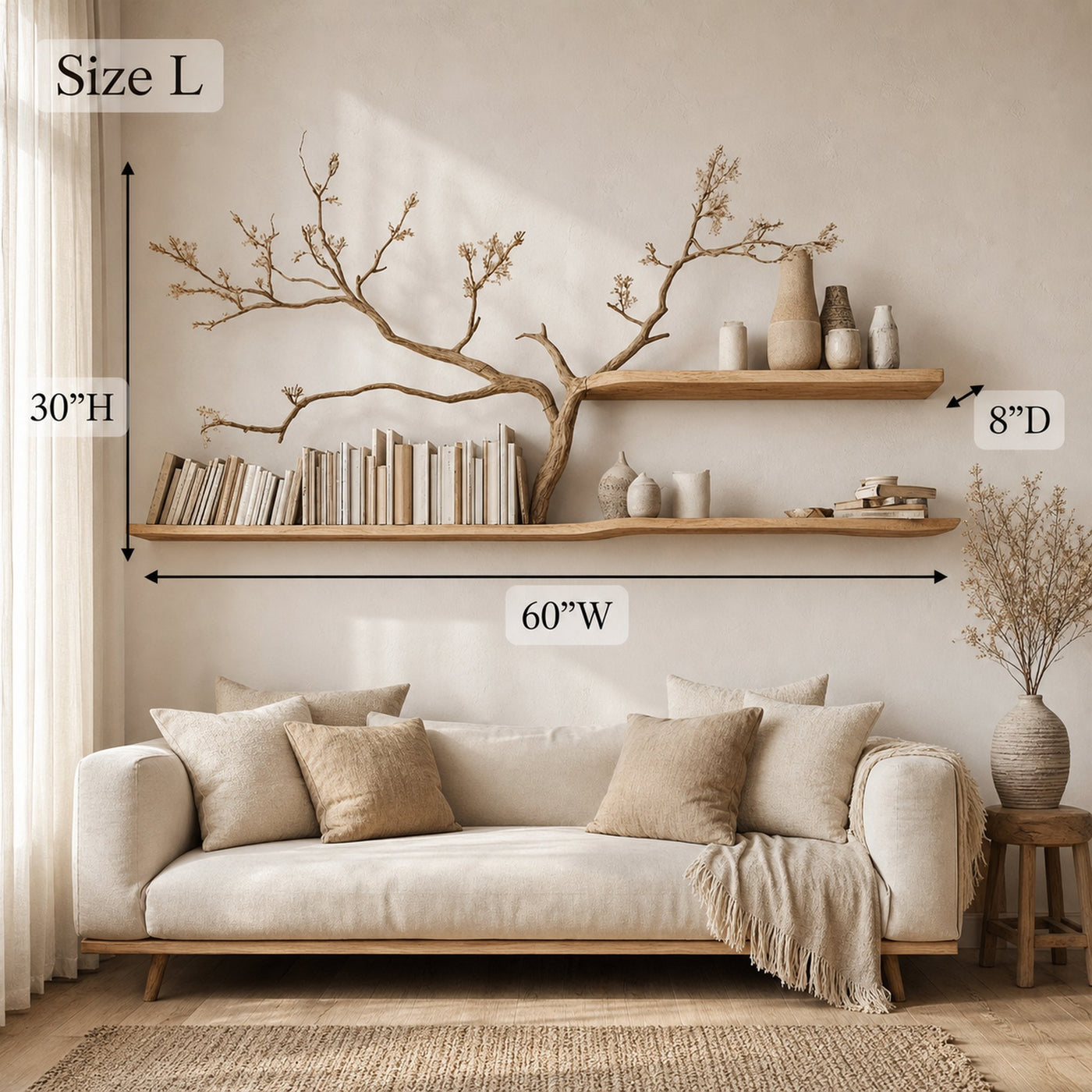 Rustic Tree Inspired Shelf Natural Boho Living Room - product view 6