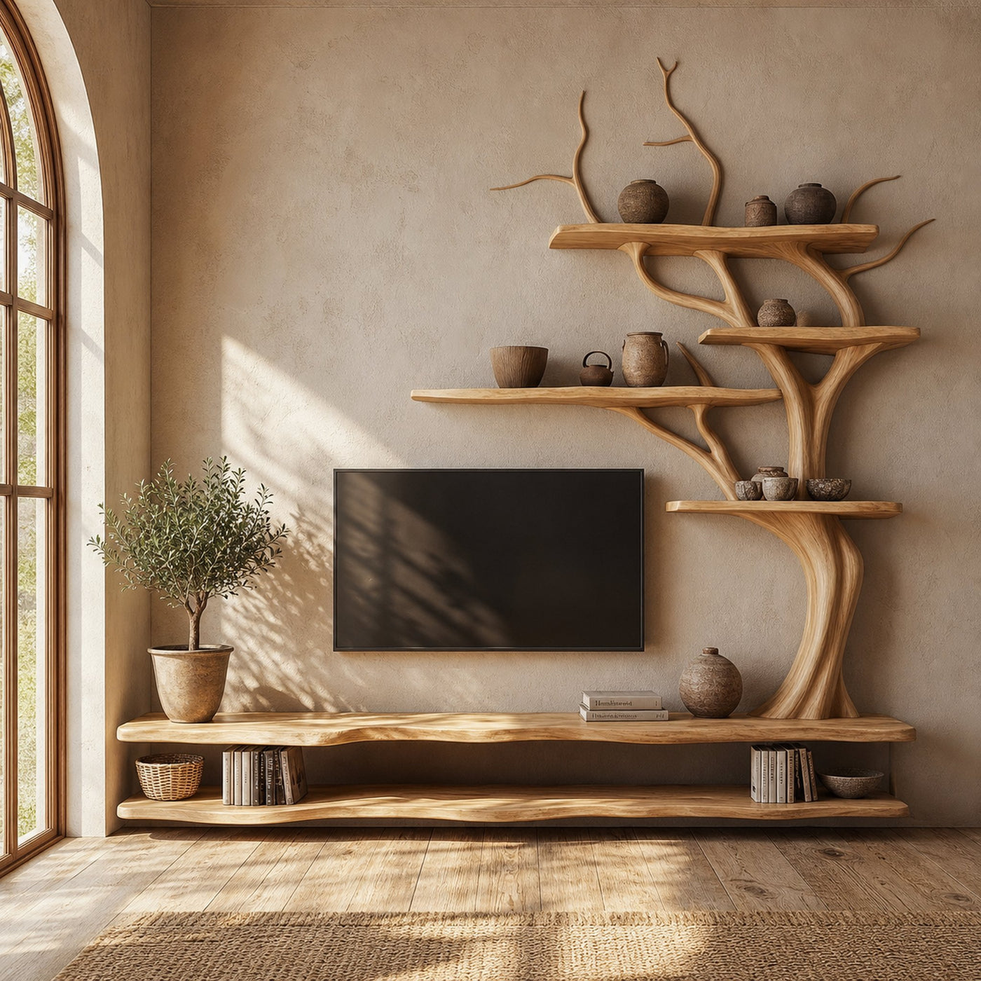 Rustic Tree Inspired TV Stand For Living Room And Family Space