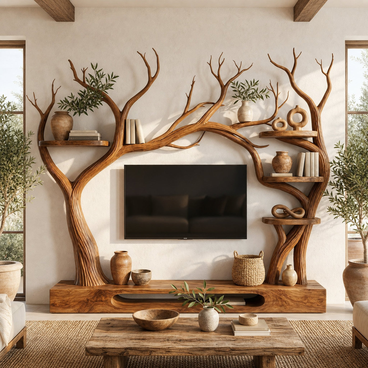 Rustic Tree Inspired TV Stand For Living Room And Interior Decor - product view 6