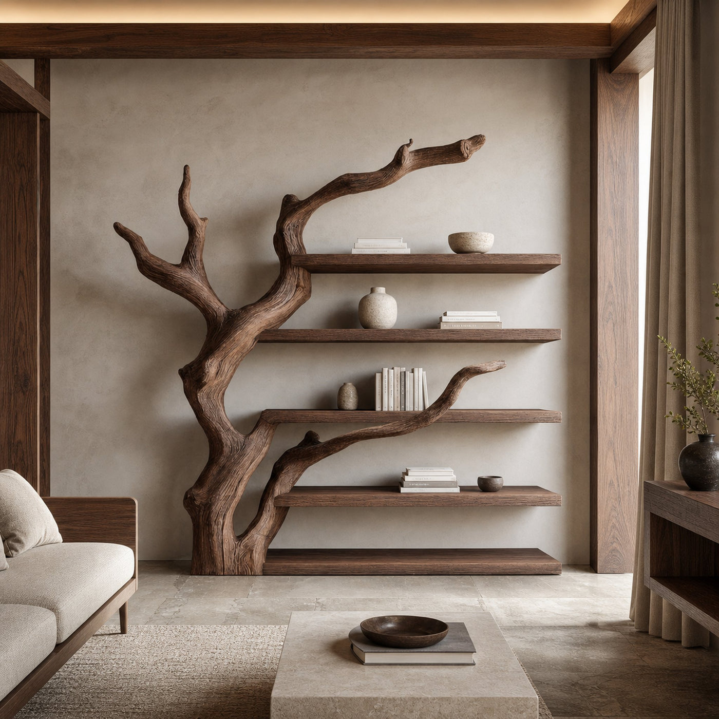 Rustic Tree Inspired Wall Shelf For Living Room And Study Room