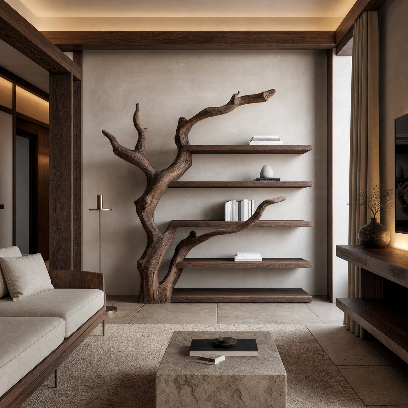 Rustic Tree Inspired Wall Shelf For Living Room And Study Room - product view 2
