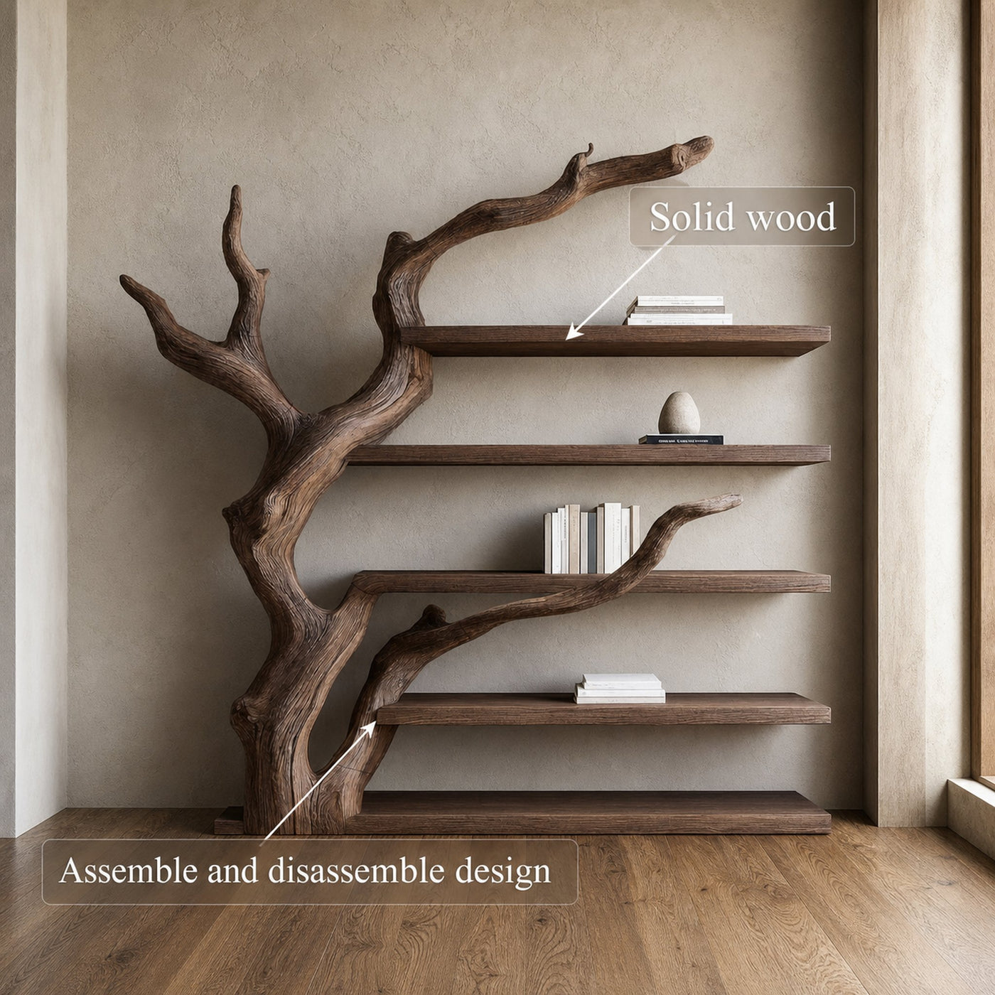 Rustic Tree Inspired Wall Shelf For Living Room And Study Room - product view 3
