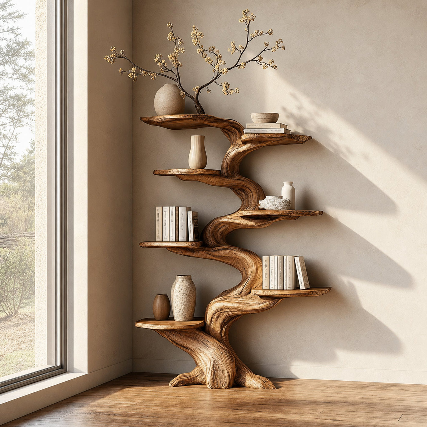Rustic Tree Inspired Wall Shelf Home Office Organizer