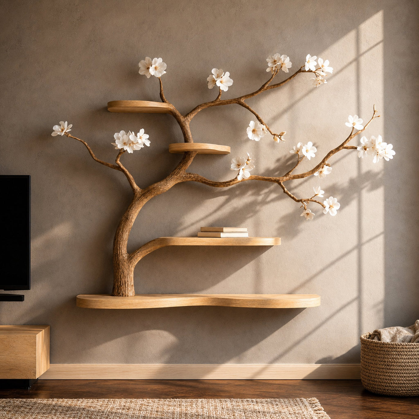 Rustic Tree Inspired Wall Shelf Wall Art For Bedroom