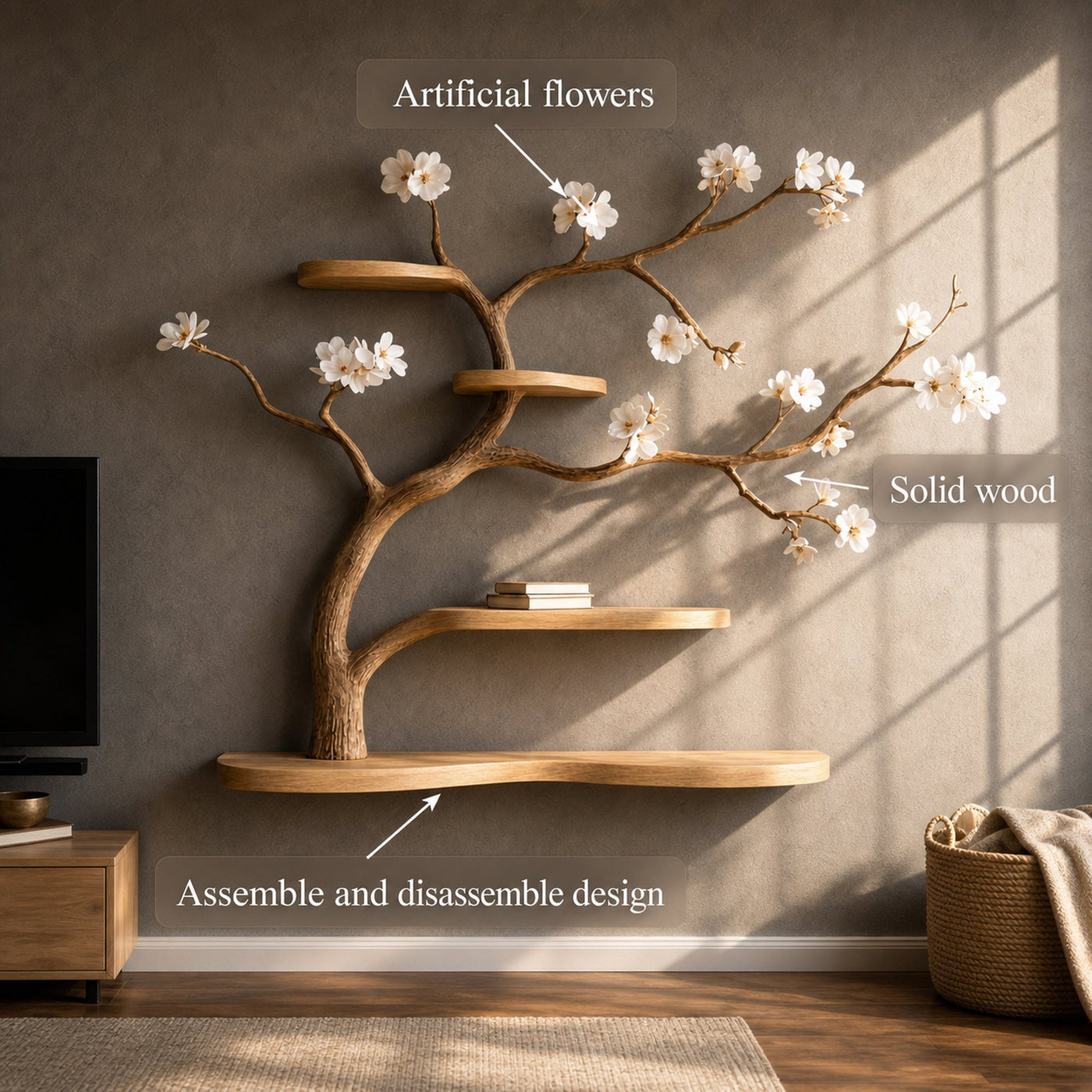 Rustic Tree Inspired Wall Shelf Wall Art For Bedroom - product view 3