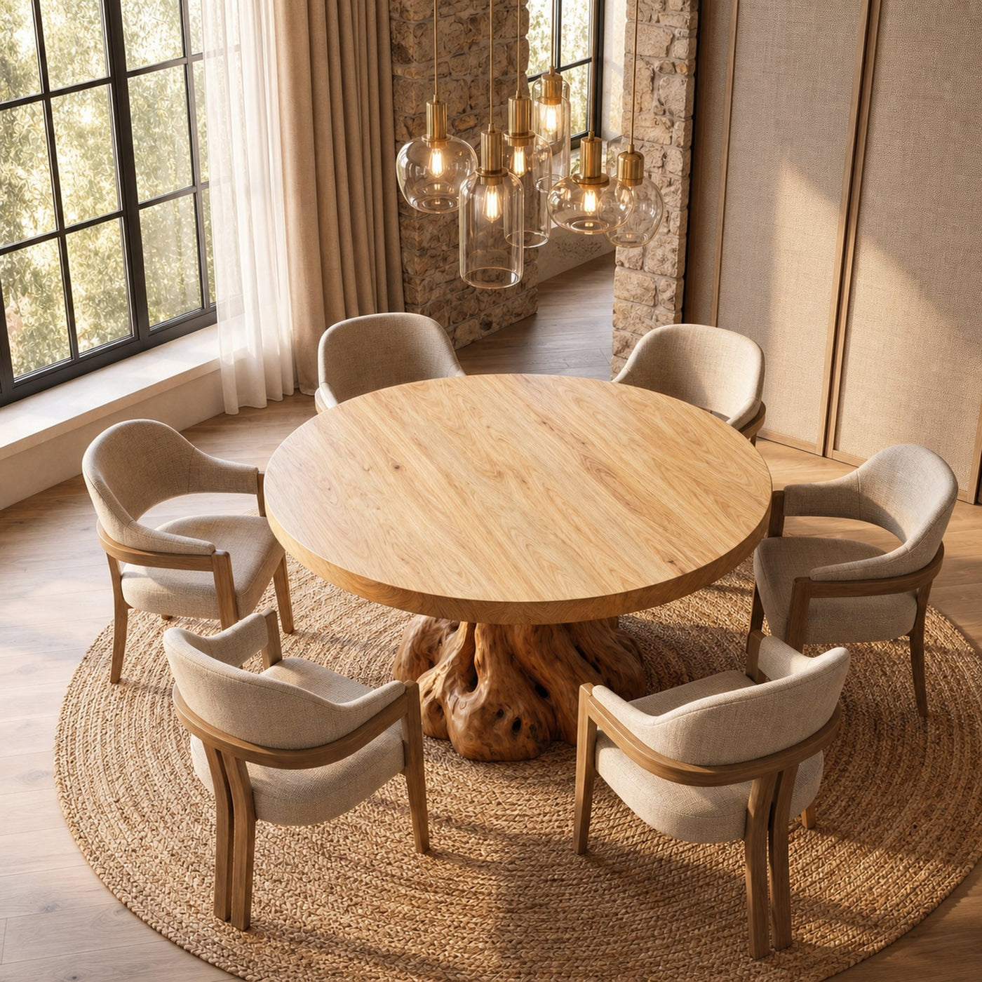 Rustic Tree Root Round Dining Table For Dining Room And Kitchen - product view 3