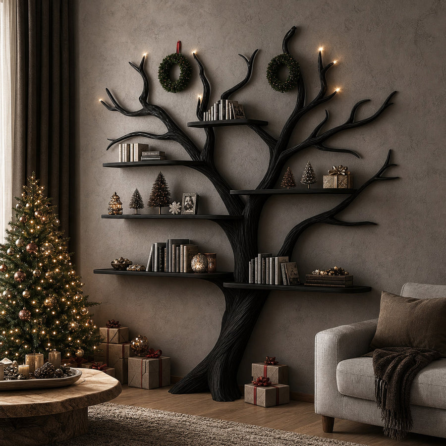 Rustic Tree Shaped Bookshelf Dining Room Christmas Holiday Decor