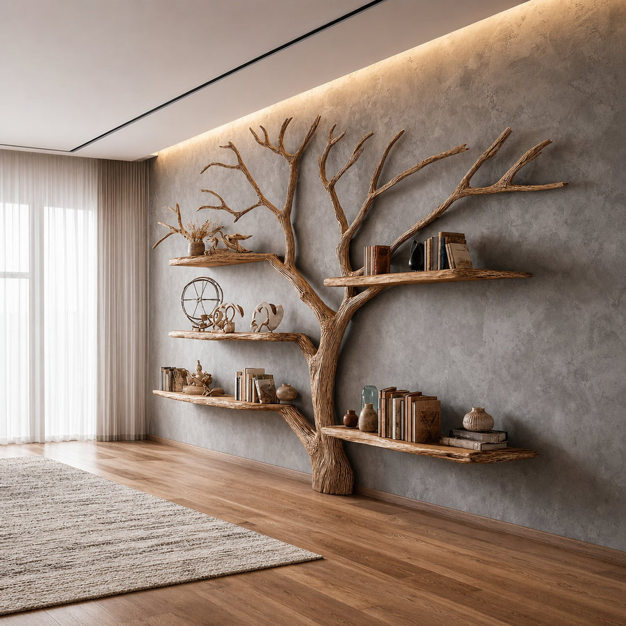 Rustic Tree Shaped Bookshelf Home Office Artistic Display