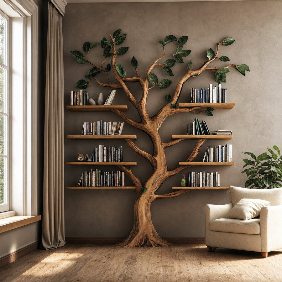 Rustic Tree Shaped Bookshelf living room