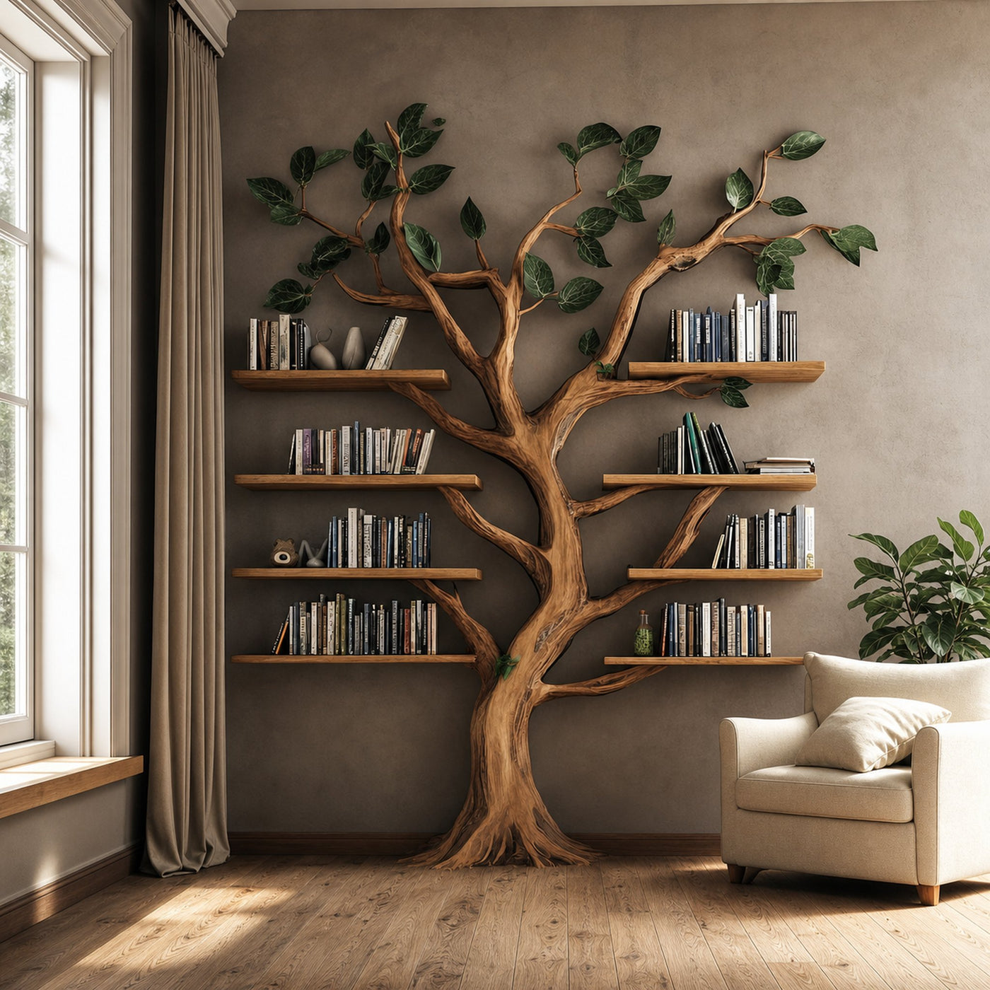 Rustic Tree Shaped Bookshelf living room