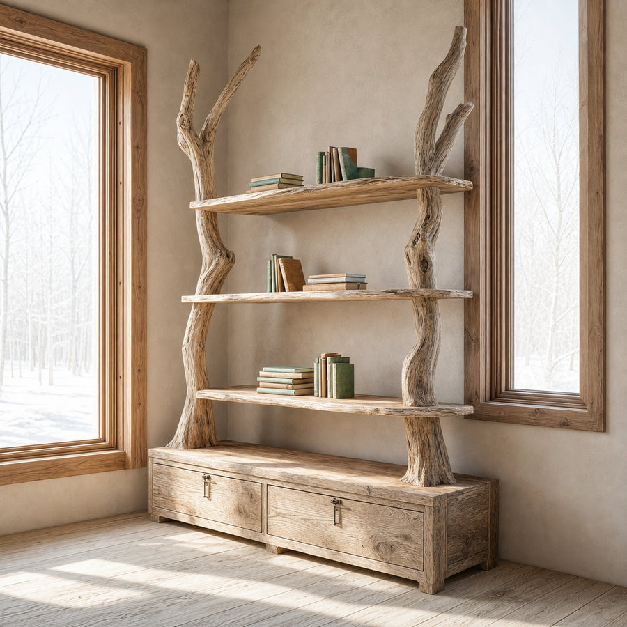 Rustic Tree Shelf Cabinet Bedroom