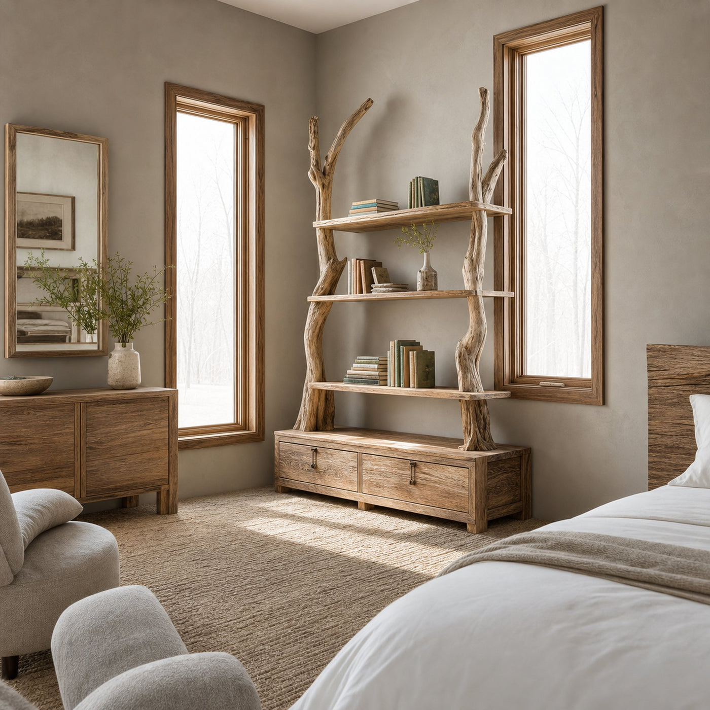 Rustic Tree Shelf Cabinet Bedroom - product view 2
