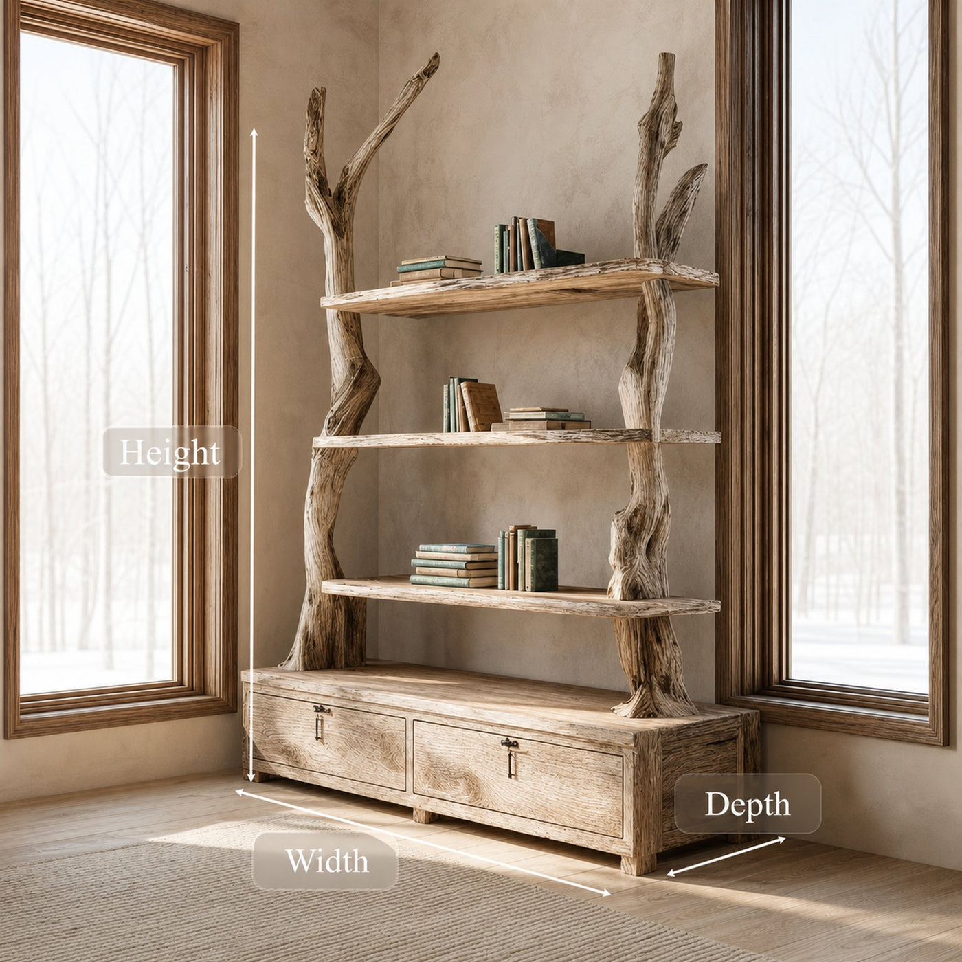 Rustic Tree Shelf Cabinet Bedroom - product view 5
