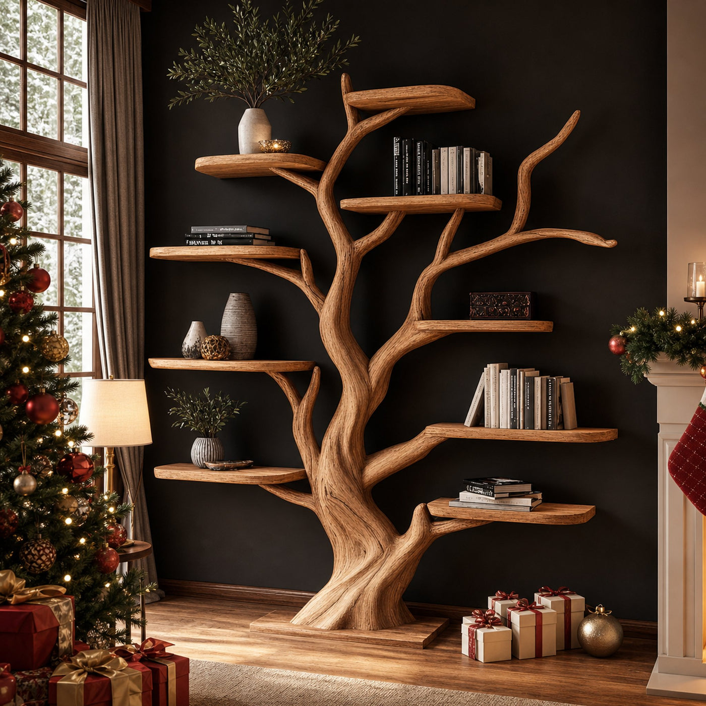 Rustic Tree Shelf Christmas Holiday Decor Living Room