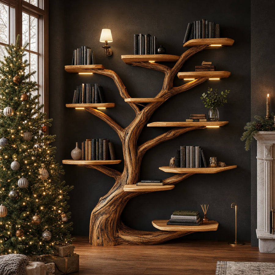 Rustic Tree Shelf Christmas Holiday Living Room